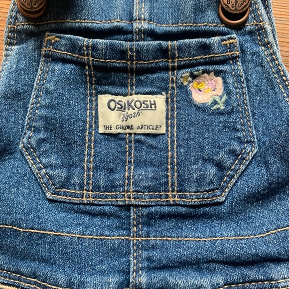 Oshkosh B’gosh Girls Size 9 Months Denim Overalls Embroidered Flowers - Picture 2 of 9